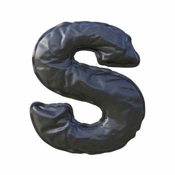 Black leather font Letter S 3D render illustration isolated on white background