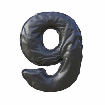 Black leather font Number 9 NINE 3D render illustration isolated on white background