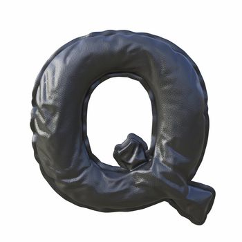 Black leather font Letter Q 3D render illustration isolated on white background