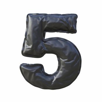 Black leather font Number 5 FIVE 3D render illustration isolated on white background
