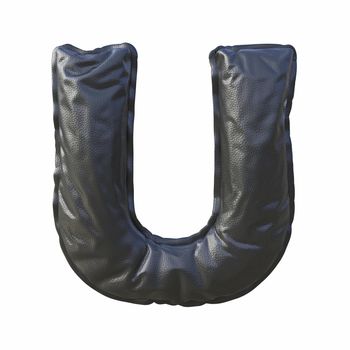 Black leather font Letter U 3D render illustration isolated on white background