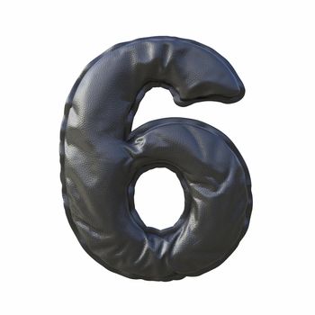 Black leather font Number 6 SIX 3D render illustration isolated on white background