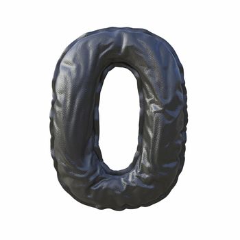 Black leather font Number 0 ZERO 3D render illustration isolated on white background