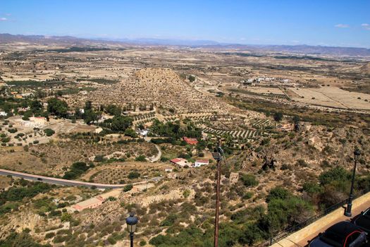Panoramic view of Cabrera, Bedar and Almagrera mountains from Plaza Nueva viewpoint in Mojacar village, Andalusia