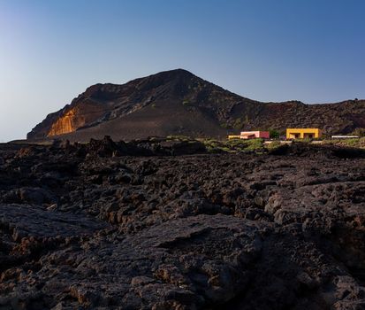 View of Monte Nero famous volcano of Linosa, Sicily. Italy