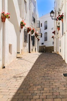 Narrow streets with whitewashed facades in Mojacar, Almeria, Andalusia community, Spain