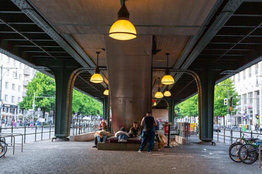 View of the space under the bridge in the city. Berlin, Germany - 05.17.2019