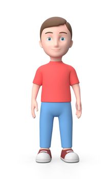 Standing Young Boy Smiling. 3D Cartoon Character. Isolated on White Background 3D Illustration