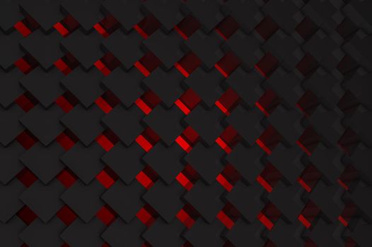 Abstract 3D background consisting of many cubes connected together against a red glow background