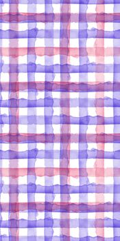 Watercolor Pink Violet Check Seamless Pattern. Simple Plaid Fabric Background. Hand Painted Simple Design with Stripes