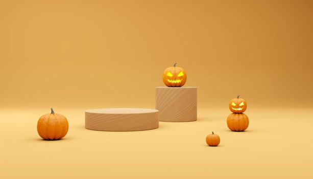 Podium and minimal abstract background for Halloween, 3d illustration geometric shape, Stage for product