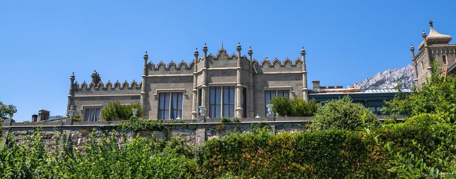 Alupka, Crimea - July 10. 2019. facade of Vorontsov Palace , now a museum