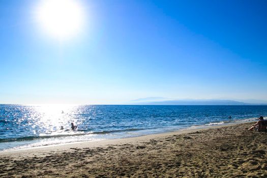 Salinas, Cabo de Gata, Almeria, Spain- September 3, 2021:Morning on the Salinas beach in Cabo de Gata, Almeria, Spain