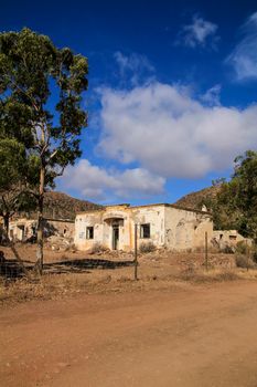 Rodalquilar, Almeria, Spain- September 3, 2021:Remains of abandoned buildings of the gold mines of Rodalquilar village in Almeria province, Andalusia community, Spain.