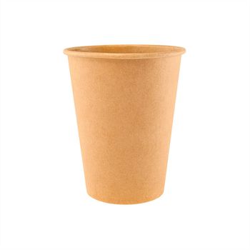 Brown craft paper coffee cup isolated on a white background.