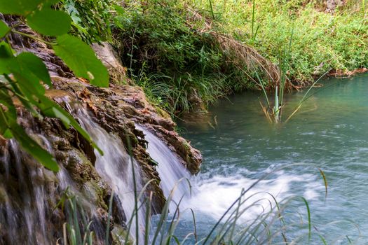 Mountain Lake and Waterfall in Polilimnio area in Messinia, Greece