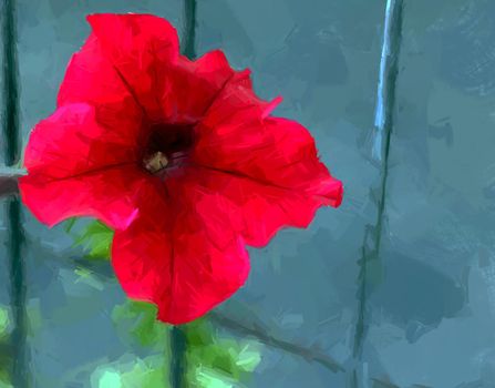Decorative background with red flower over green, digital painting