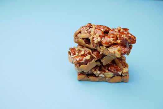 Almond and oat protein bars on table