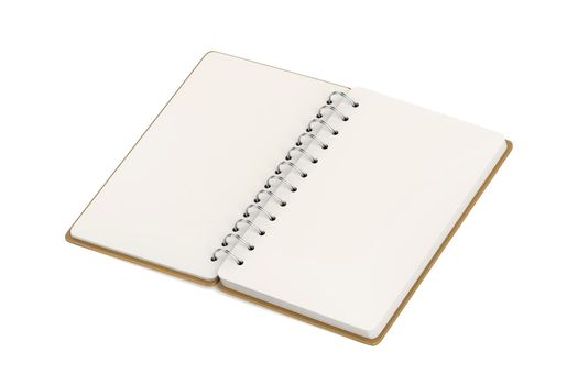 Blank spiral notebook on white background