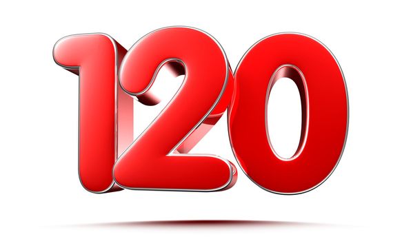 Rounded red numbers 120 on white background 3D illustration with clipping path