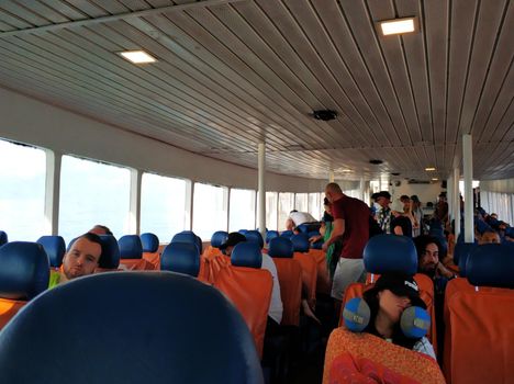 Passenger ferry salon. Transportation of people between the islands. Samui , Tailand - 03.04.2020