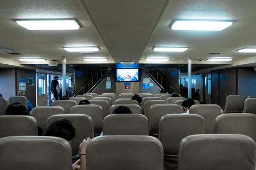 Passenger ferry salon. Transportation of people between the islands. Bangkok, Thailand- 02.09.2020