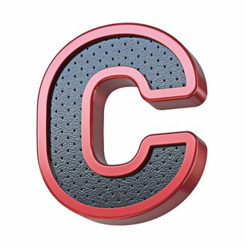 Red shinny metal and black leather font Letter C 3D render illustration isolated on white background