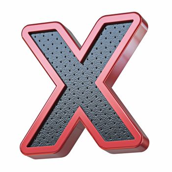 Red shinny metal and black leather font Letter X 3D render illustration isolated on white background