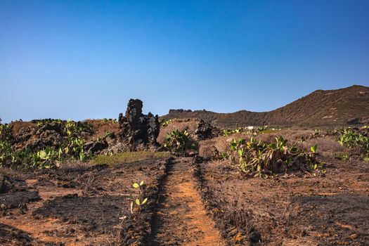 View of the Turriache path in Linosa, Sicily. Italy