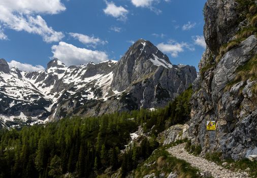 high in the mountains beautiful hiking route. High quality photo