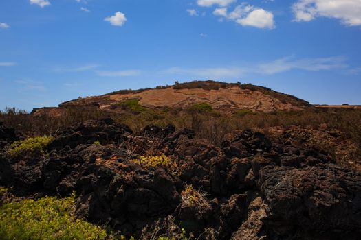 View of the lava rock of Linosa, Sicily. Italy