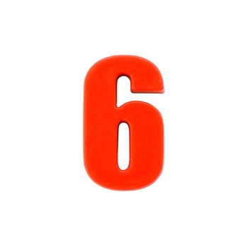 Shot of a number six made of red plastic with clipping path