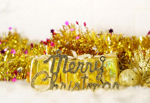 Merry Christmas composition with decorations on white background