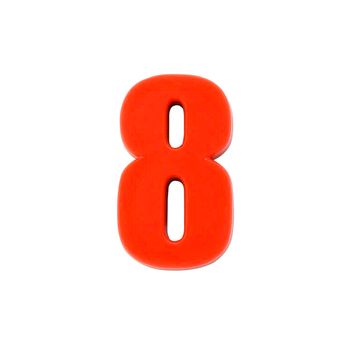 Shot of a number eight made of red plastic with clipping path