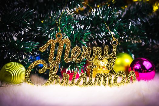 Merry Christmas composition with decorations on white background