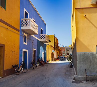 Linosa, Italy - July, 27: View of typical houses of Linosa on July 27, 2021