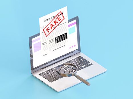 laptop with fake news magnifying glass. Resolution and high quality beautiful photo