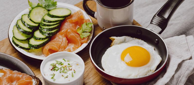 high angle breakfast sandwiches with fried egg toast. Resolution and high quality beautiful photo