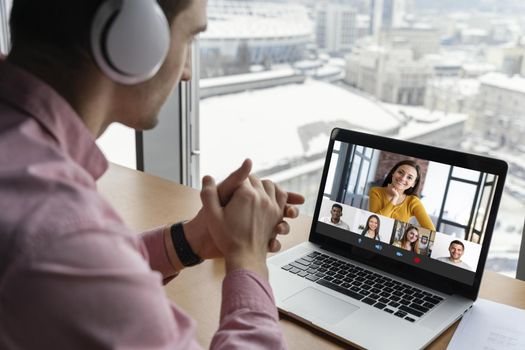 man having online video call with coworkers. Resolution and high quality beautiful photo