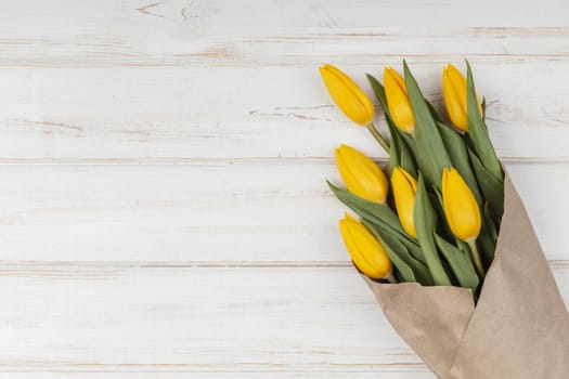 flat lay assortment yellow tulips with copy space. Resolution and high quality beautiful photo