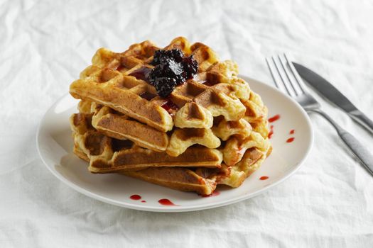 high angle waffles with fruits plate. Resolution and high quality beautiful photo