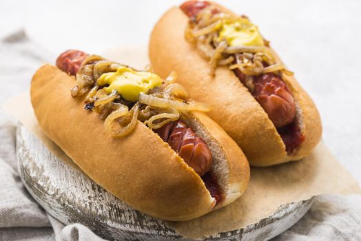 delicious hot dogs with mustard onion. Resolution and high quality beautiful photo