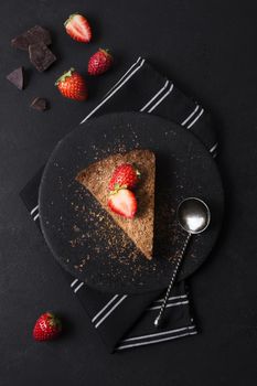 top view tasty cake with strawberry plate. Resolution and high quality beautiful photo