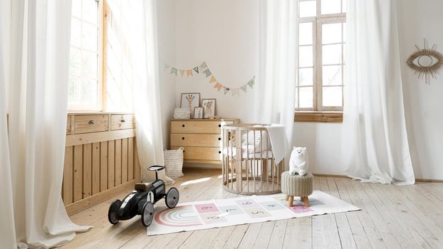 front view child room with rustic interior design. Resolution and high quality beautiful photo