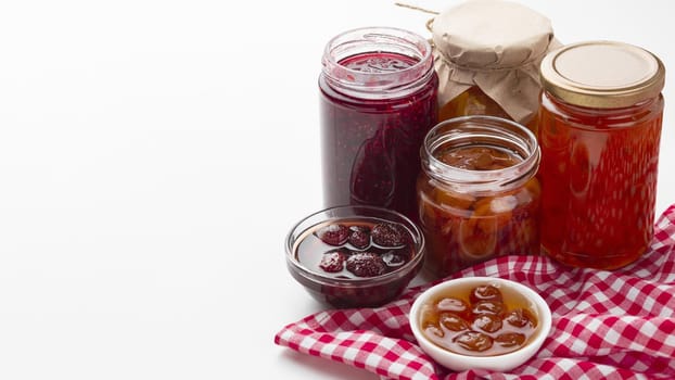 high angle arrangement with jam jars. Resolution and high quality beautiful photo