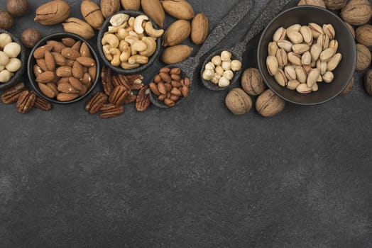 different kinds nuts dark copy space background. Resolution and high quality beautiful photo