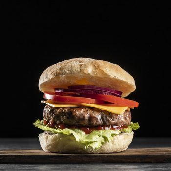 front view burger with veggies meat. Resolution and high quality beautiful photo