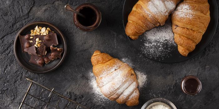 flat lay sweet croissants arrangement. Resolution and high quality beautiful photo