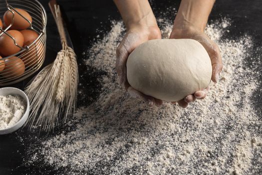 top view chef holding bread dough. Resolution and high quality beautiful photo
