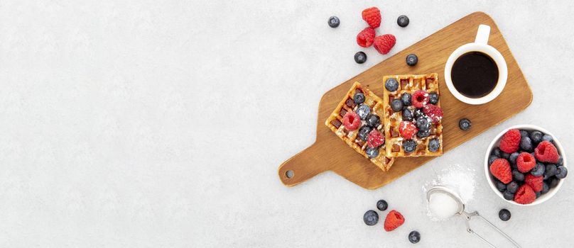 top view delicious sweet waffles coffee wooden board. Resolution and high quality beautiful photo